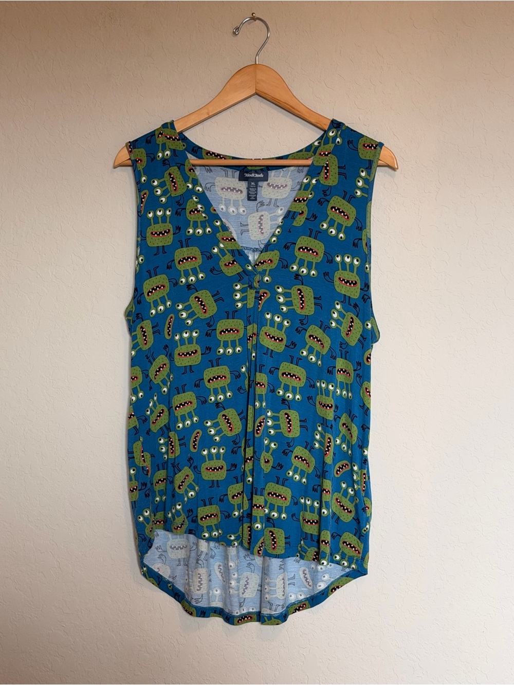 ModCloth A Welcome Change Sleeveless Tank Top Blue Green Monster Alien